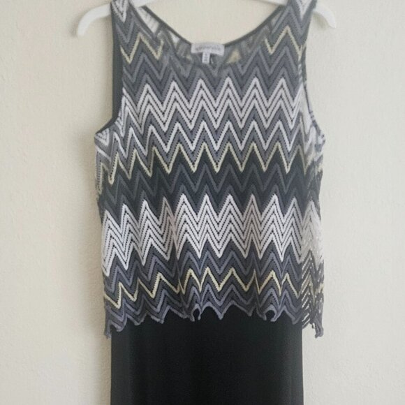 Black sleeveless maxi dress Party Cruise Chevron Stripes Knit crochet overlay XL - Picture 9 of 9